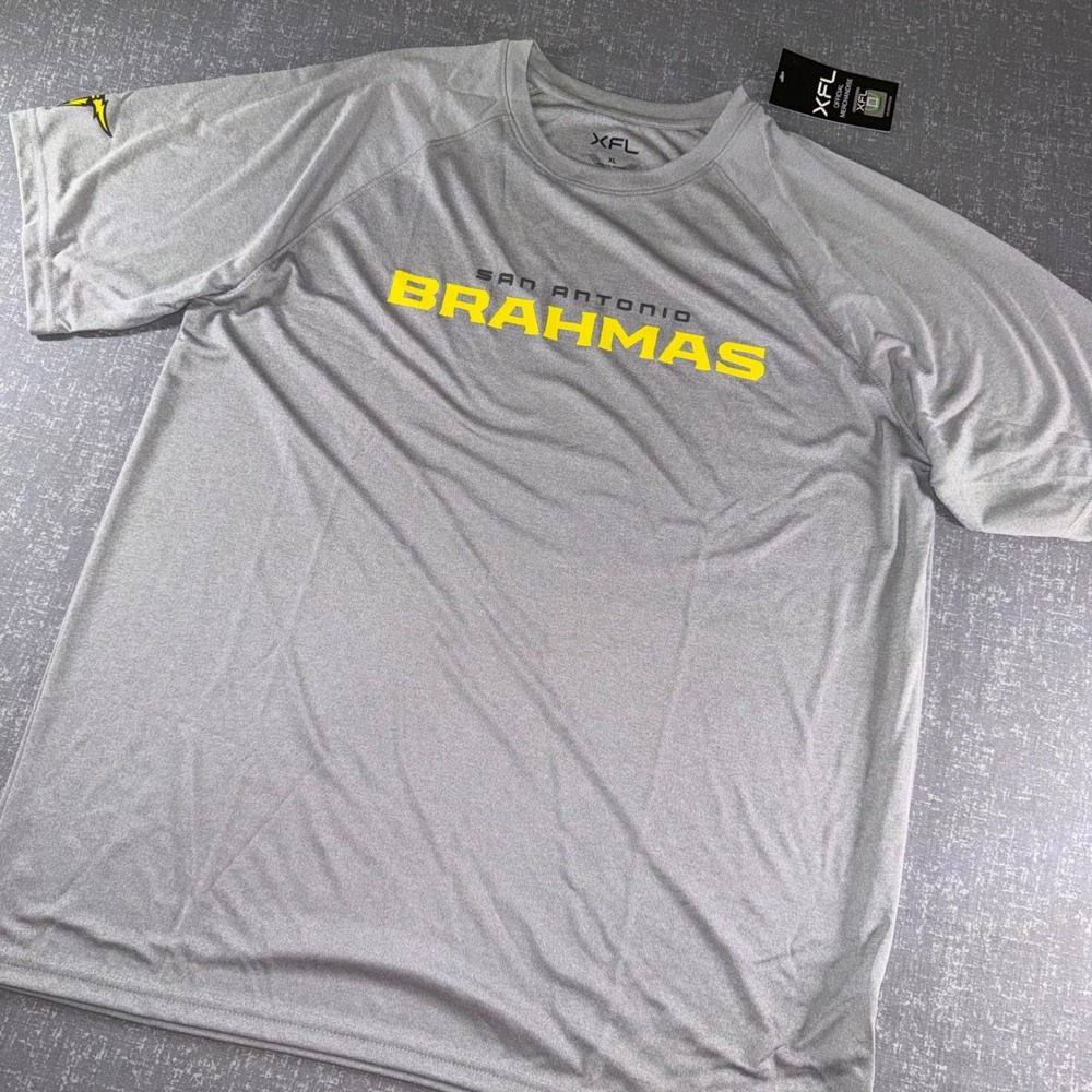 XFL San‎ Antonio Brahmas Gray Performance Shirt XL Athletic Football NWT Tee